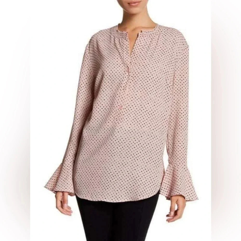 14th & UNION bell sleeves half button up pleated in back blouse NEW size M